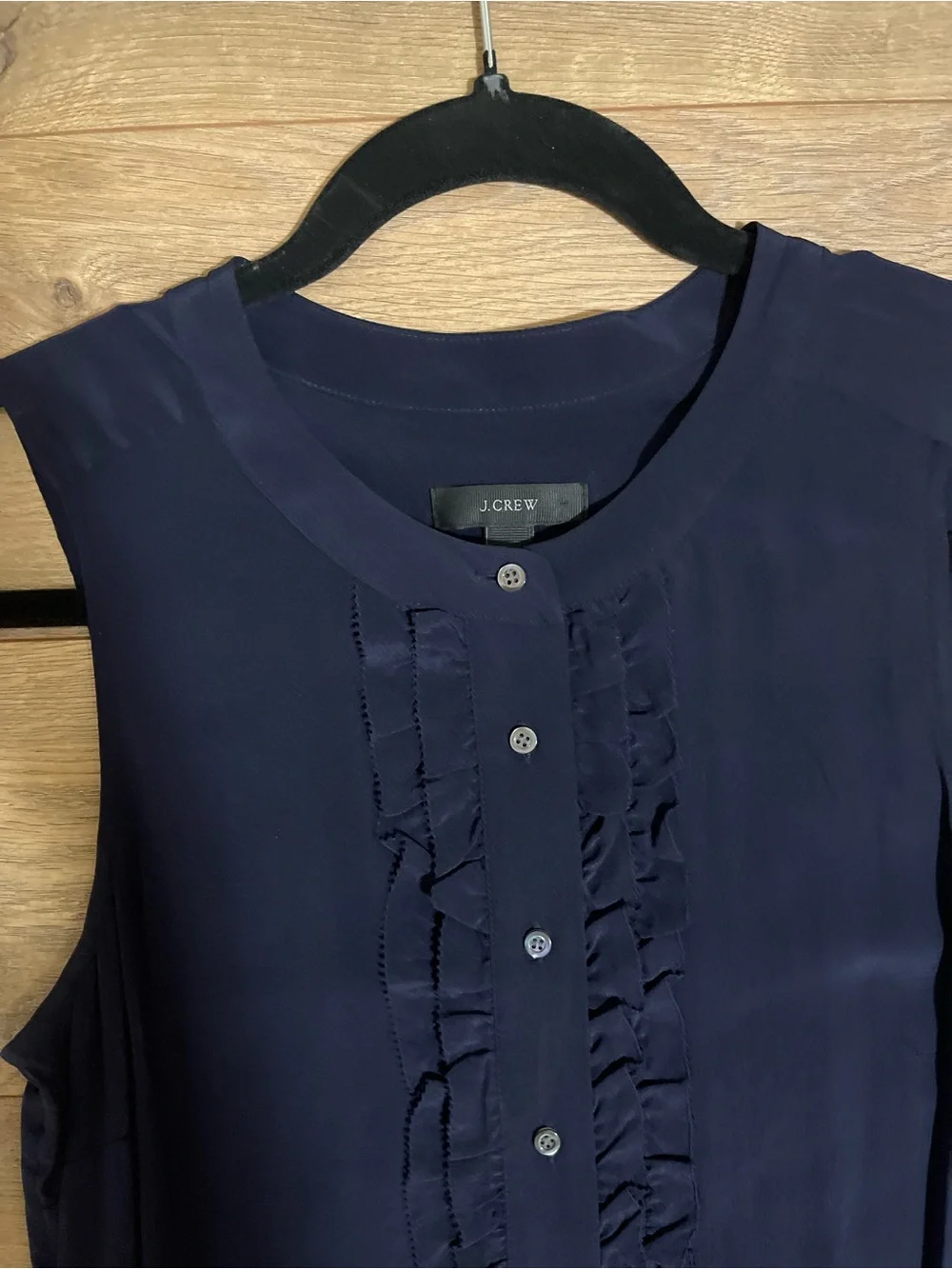 J. Crew Silk Linen Sleeveless Navy Ruffle-Front Jumpsuit